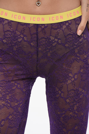 Lace Tights with Logo Elastic Waistband