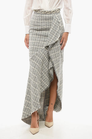 Tweed Wrap Skirt With Jewel Detail