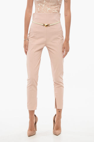 Pantaloni Cropped Fit in Tessuto Stretch con Cintura