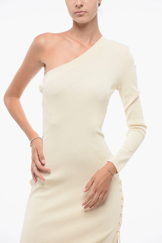 One-Shoulder Knitted Sheath Dress with Lace-up Detail