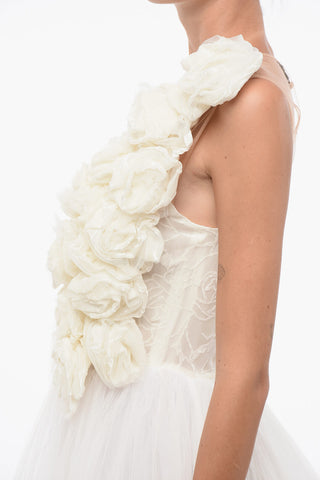Tulle Flared Midi Dress with Appliqué Flowers