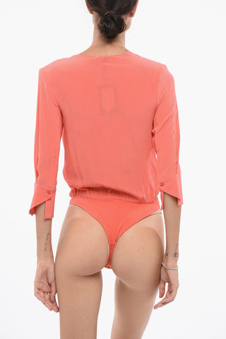 Silk Shirt Bodysuit with Padded Straps