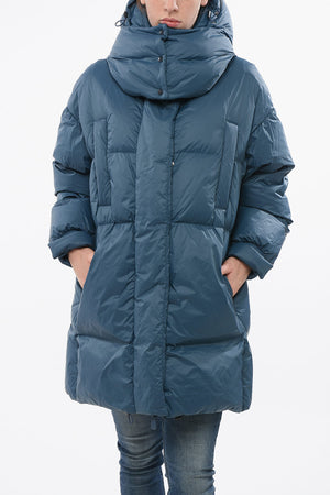 Langer Daunenmantel PUFFA mit Kapuze Collar-Shape