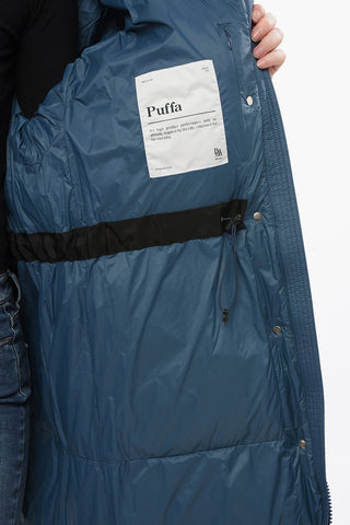 롱 다운 재킷 PUFFA 후드 칼라-쉐이프