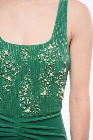 Jumpsuit aus Velours mit Stickereien
