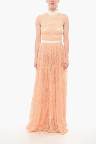 Eyelash Fabric Halter Neck Maxi Dress