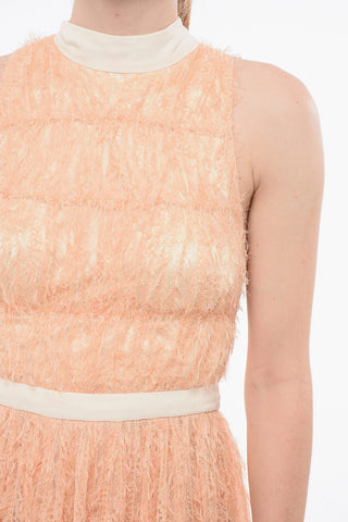 Eyelash Fabric Halter Neck Maxi Dress