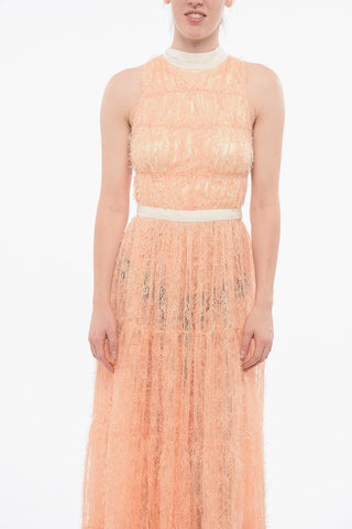 Eyelash Fabric Halter Neck Maxi Dress