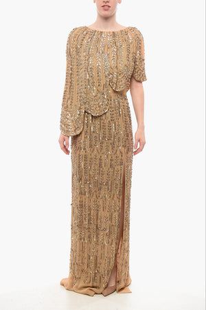 Sequined Maxidress with Cape Design