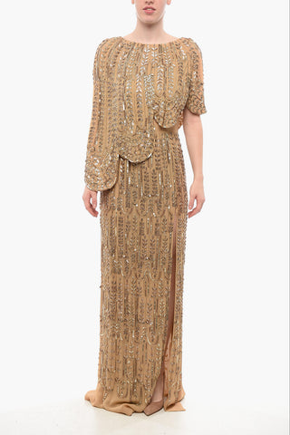 Paillettenbesetztes Maxikleid mit Umhang-Design