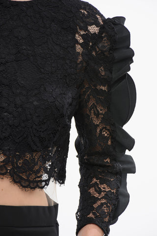 Lace Detailed Jumpsuit with Ruffled Sleeves