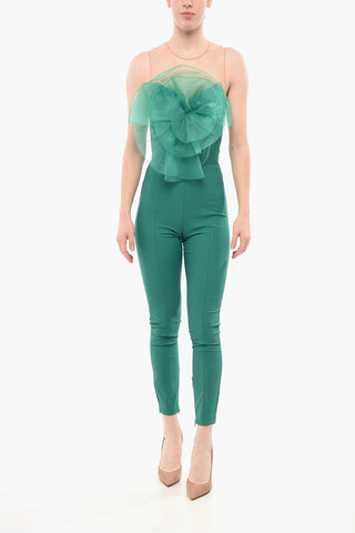 Jumpsuit Slim Fit con Inserto in Mesh e Dettaglio in Organza