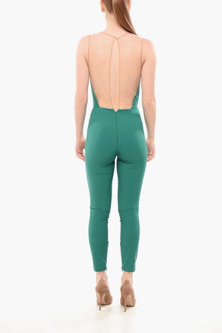 Jumpsuit Slim Fit con Inserto in Mesh e Dettaglio in Organza