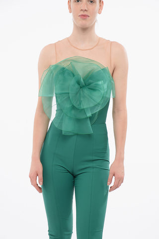 Jumpsuit Slim Fit con Inserto in Mesh e Dettaglio in Organza