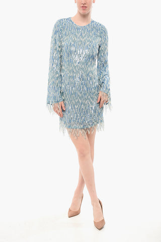 Sequined Dress with Beads and Lantern Sleeves