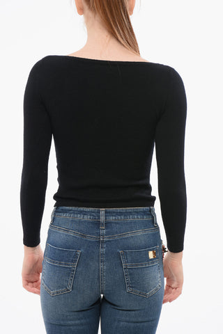 V-Neck Knit Top with Embroidered Logo