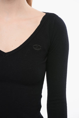 V-Neck Knit Top with Embroidered Logo