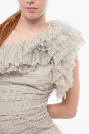 One-Shoulder Tulle Dress with Polka-Dot Pattern