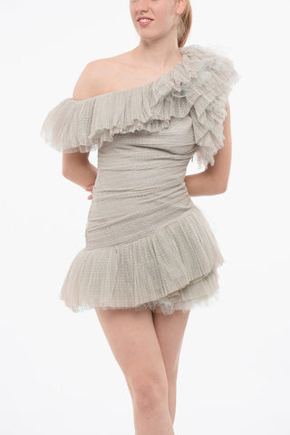 Vestito Monospalla in Tulle con Motivo a Pois