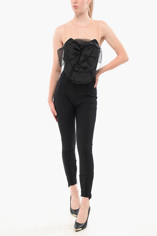 Slim Fit Jumpsuit with Mesh Insert and Organza Detail