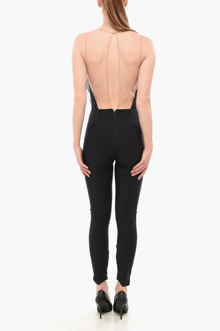 Slim Fit Jumpsuit with Mesh Insert and Organza Detail