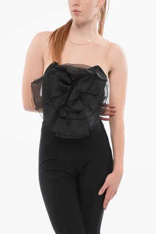 Slim Fit Jumpsuit with Mesh Insert and Organza Detail