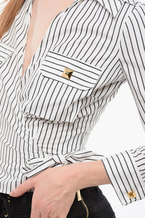 Hairline Cotton Wrap Blouse