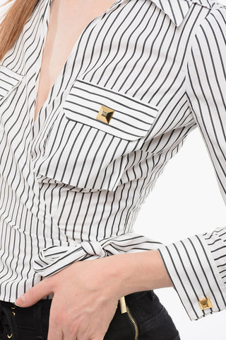 Hairline Cotton Wrap Blouse