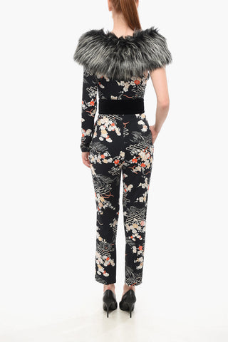 Jumpsuit Motivo Floreale con Dettaglio Removibile in Eco-pelliccia