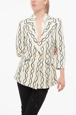 Chain Patterned Double-breasted Blazer with Peak Lapel