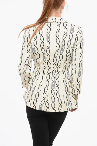 Chain Patterned Double-breasted Blazer with Peak Lapel