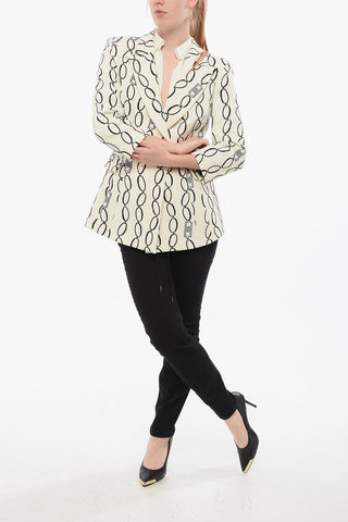 Chain Patterned Double-breasted Blazer with Peak Lapel