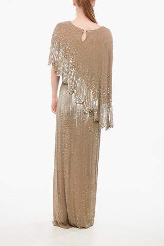 RED CARPET Sequined Maxidress with Cape Design