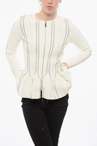 Crew Neck Peplo Sweater with Front Zip