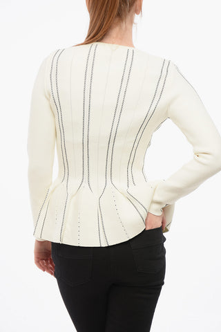 Crew Neck Peplo Sweater with Front Zip