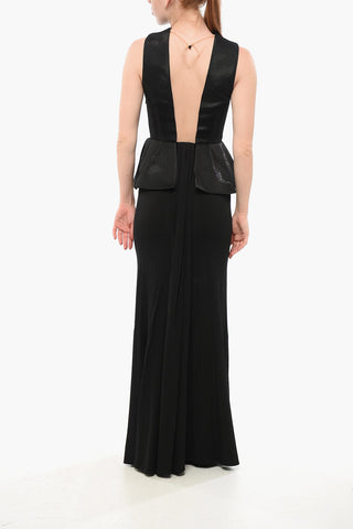 RED CARPET Vestito Peplo con Inserto See Through e Perline