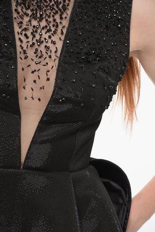 RED CARPET Vestito Peplo con Inserto See Through e Perline