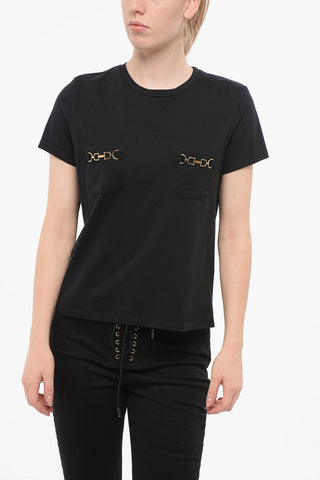 T-Shirt Girocollo in Cotone con Taschini Gioiello