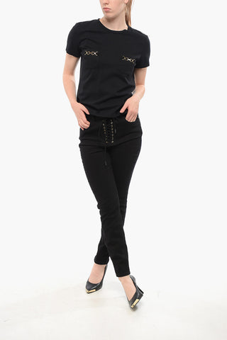 T-Shirt Girocollo in Cotone con Taschini Gioiello