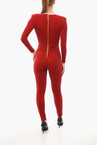 Velour Jumpsuit with Studs and Lace-Up Detail