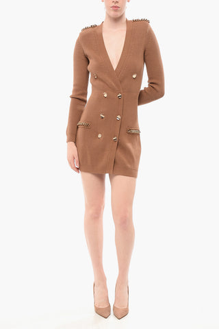 Double-breasted Knitted Dress with Padded Shoulders