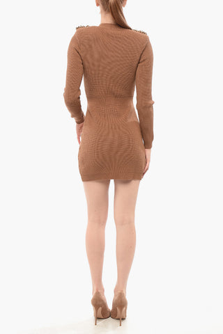 Double-breasted Knitted Dress with Padded Shoulders