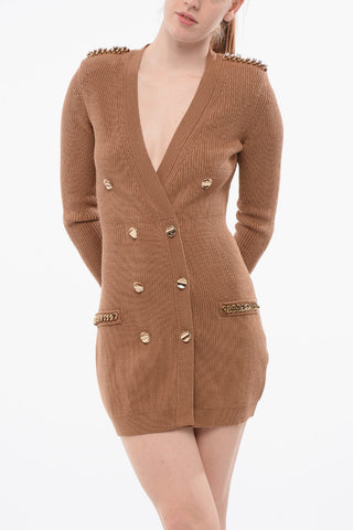 Double-breasted Knitted Dress with Padded Shoulders