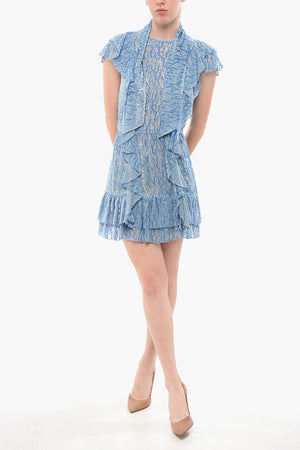 Vestito in Chiffon Floccato con Design Tie Neck