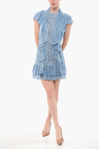 Flocked Chiffon Dress with Tie-Neck Design