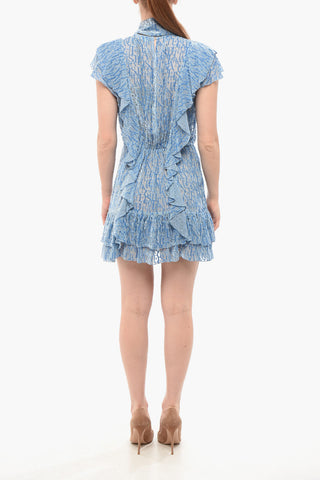 Flocked Chiffon Dress with Tie-Neck Design