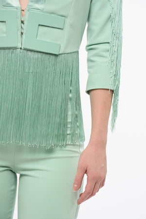 Tailleur-Jumpsuit mit Satinbesatz und Fransen