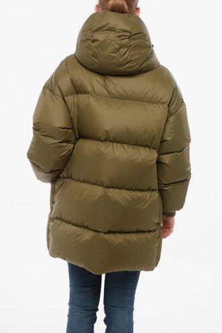 롱 다운 재킷 PUFFA 후드 칼라-쉐이프
