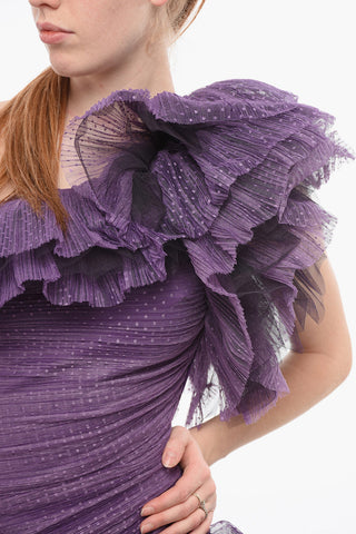 Polka-Dot Tulle One-Shoulder Ruffle Dress