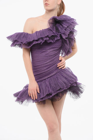 Polka-Dot Tulle One-Shoulder Ruffle Dress